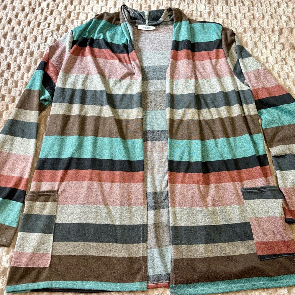 Striped Multicolor Open Cardigan